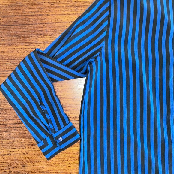 Monki Black & Blue Striped Long Sleeve Blouse - Picture 6 of 7